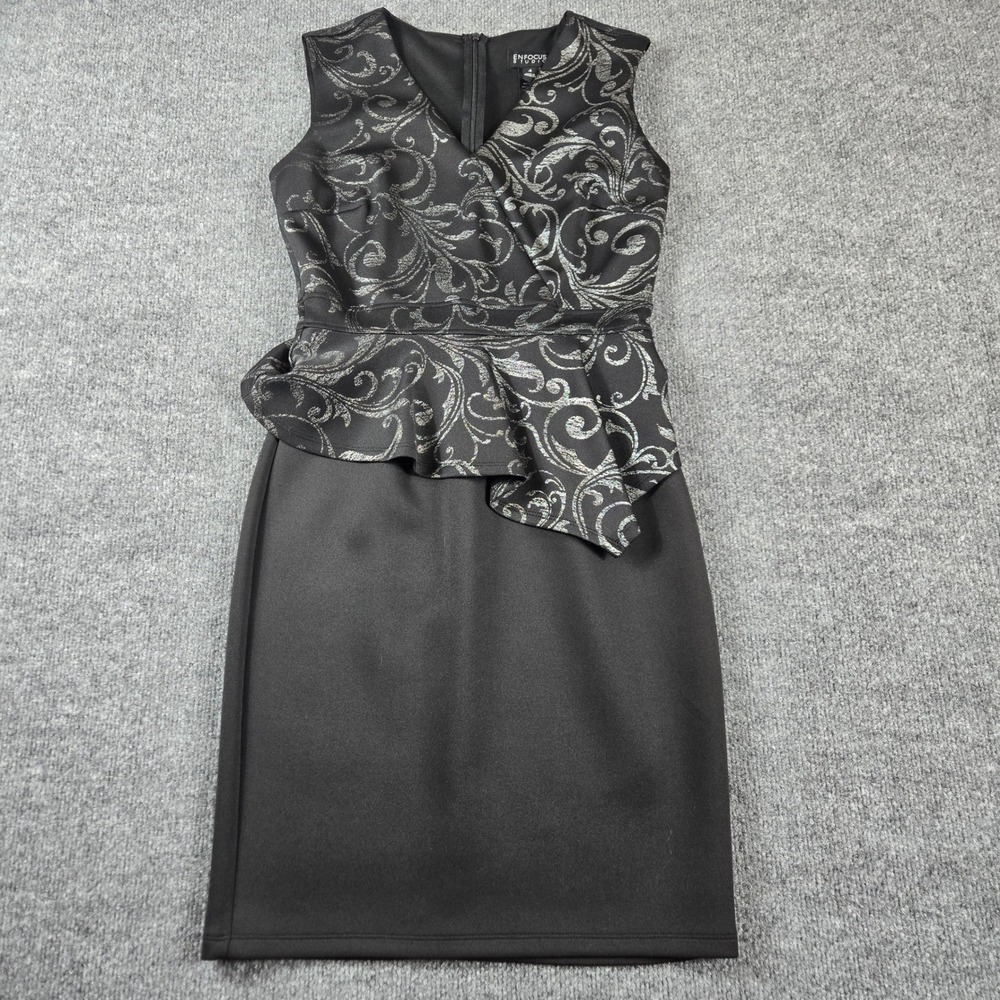 Enfocus Studio Dress Womens 4 Black Peplum Scroll Damask Sheath Sleeveless